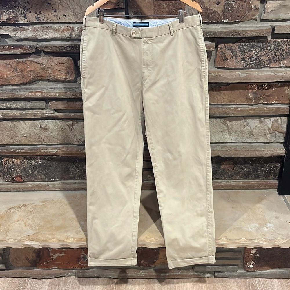 Peter Millar Flat Front Pima Cotton Cuffed Khaki Pants
